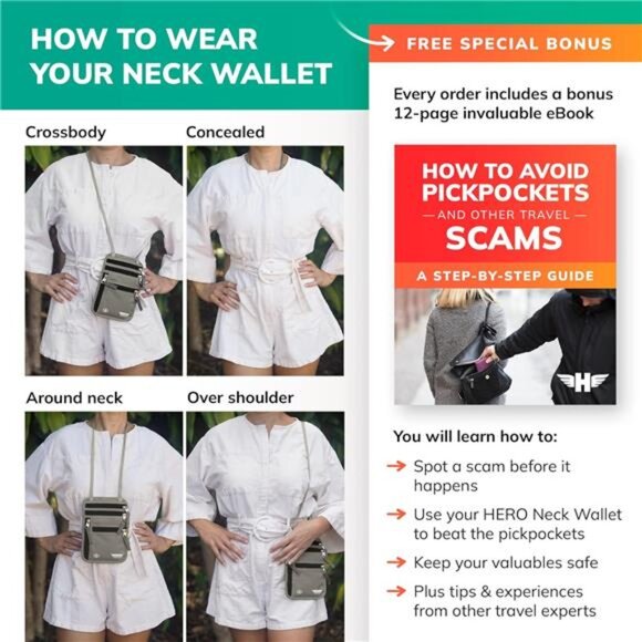 HERO Neck Wallet – RFID Blocking Passport Holder – Easy to Conceal Travel Pouch - Picture 6 of 7